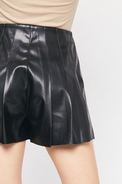 Pleated Faux Leather Shorts by Entro Clothing