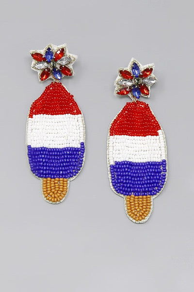 Popsicle American Flag Pattern Seed Bead Earrings