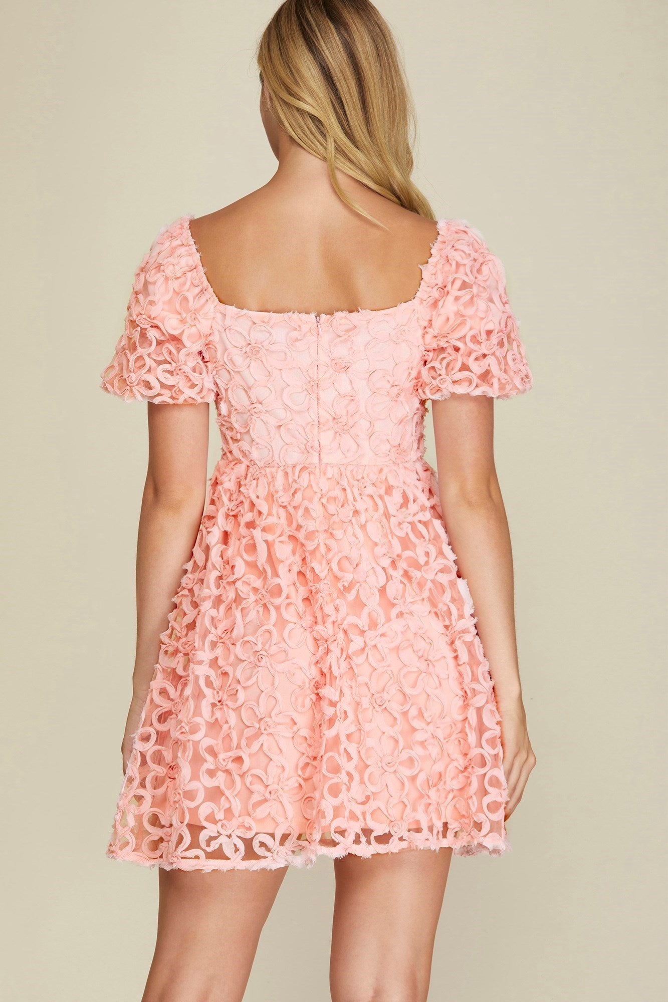 Puff Sleeve 3D Flower Lace Mini Easter Dress by She & Sky Collection