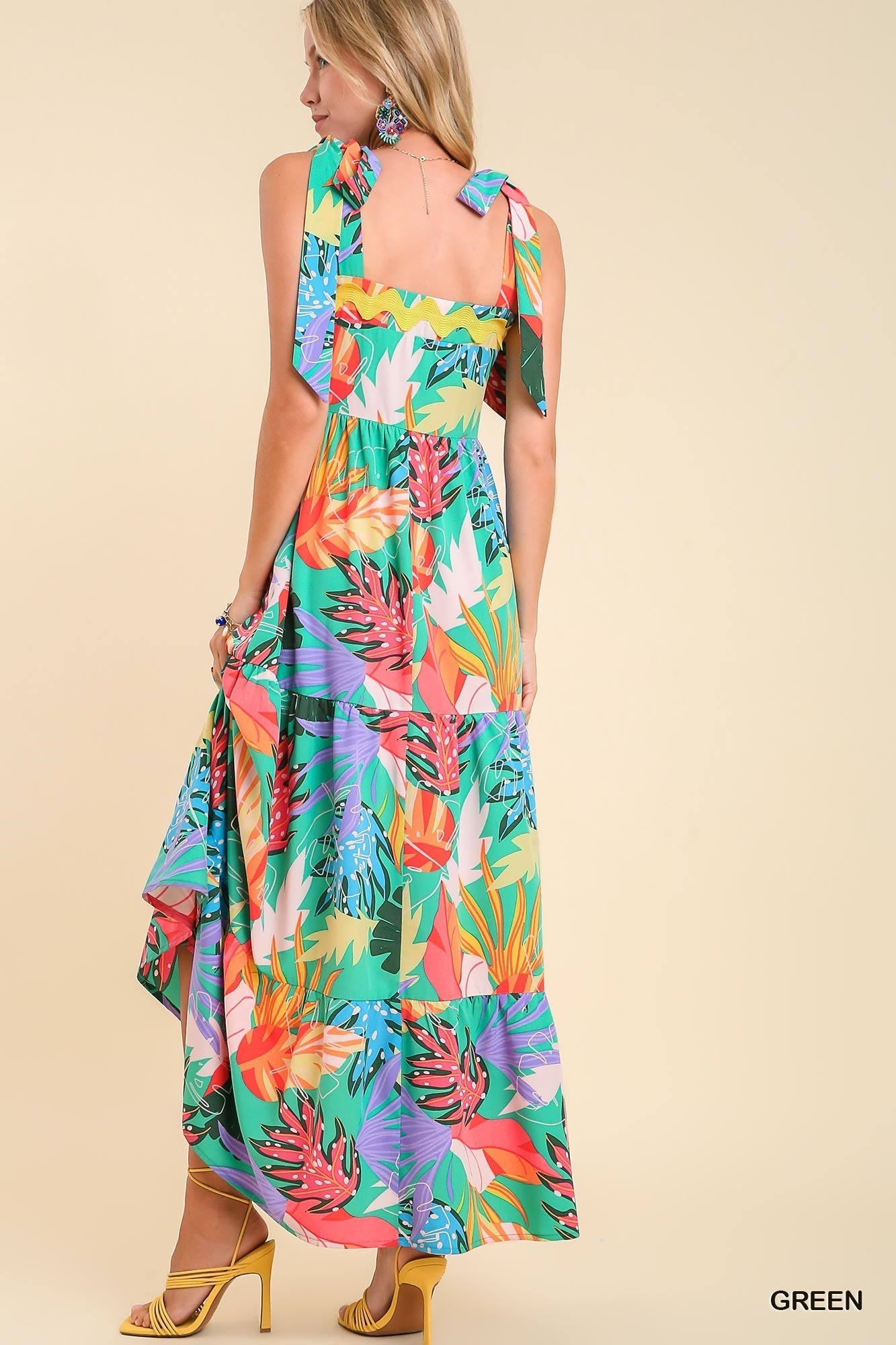Ric Rac Trim Tropical Print Resort Maxi Dress by Umgee Collection
