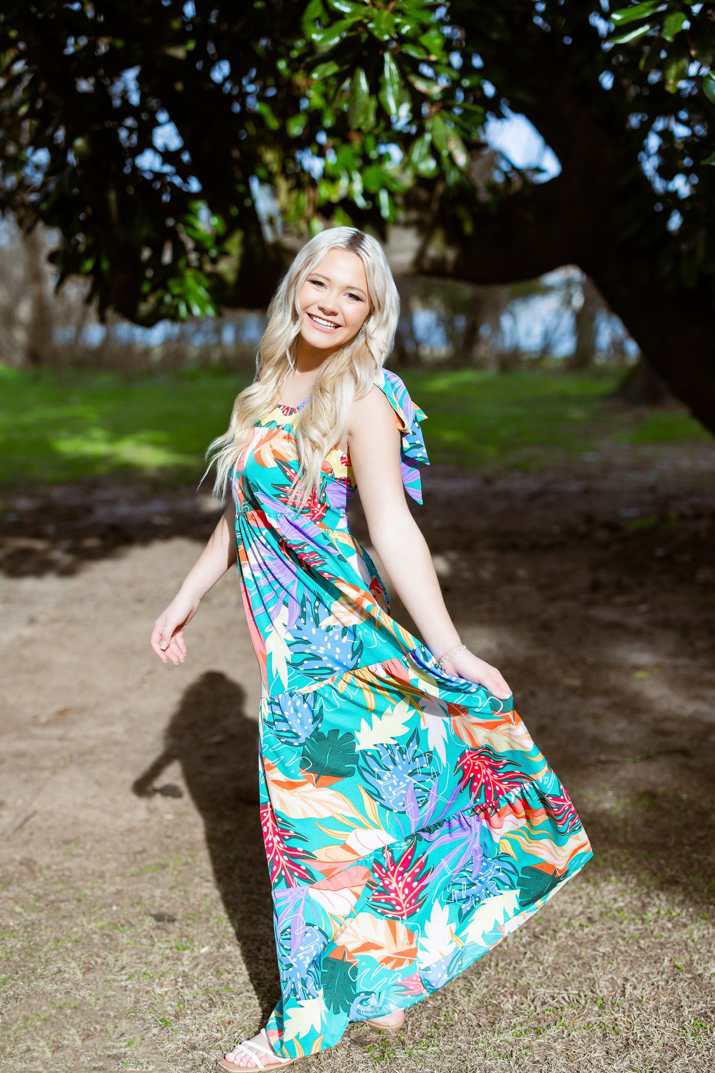 Ric Rac Trim Tropical Print Resort Maxi Dress by Umgee Collection