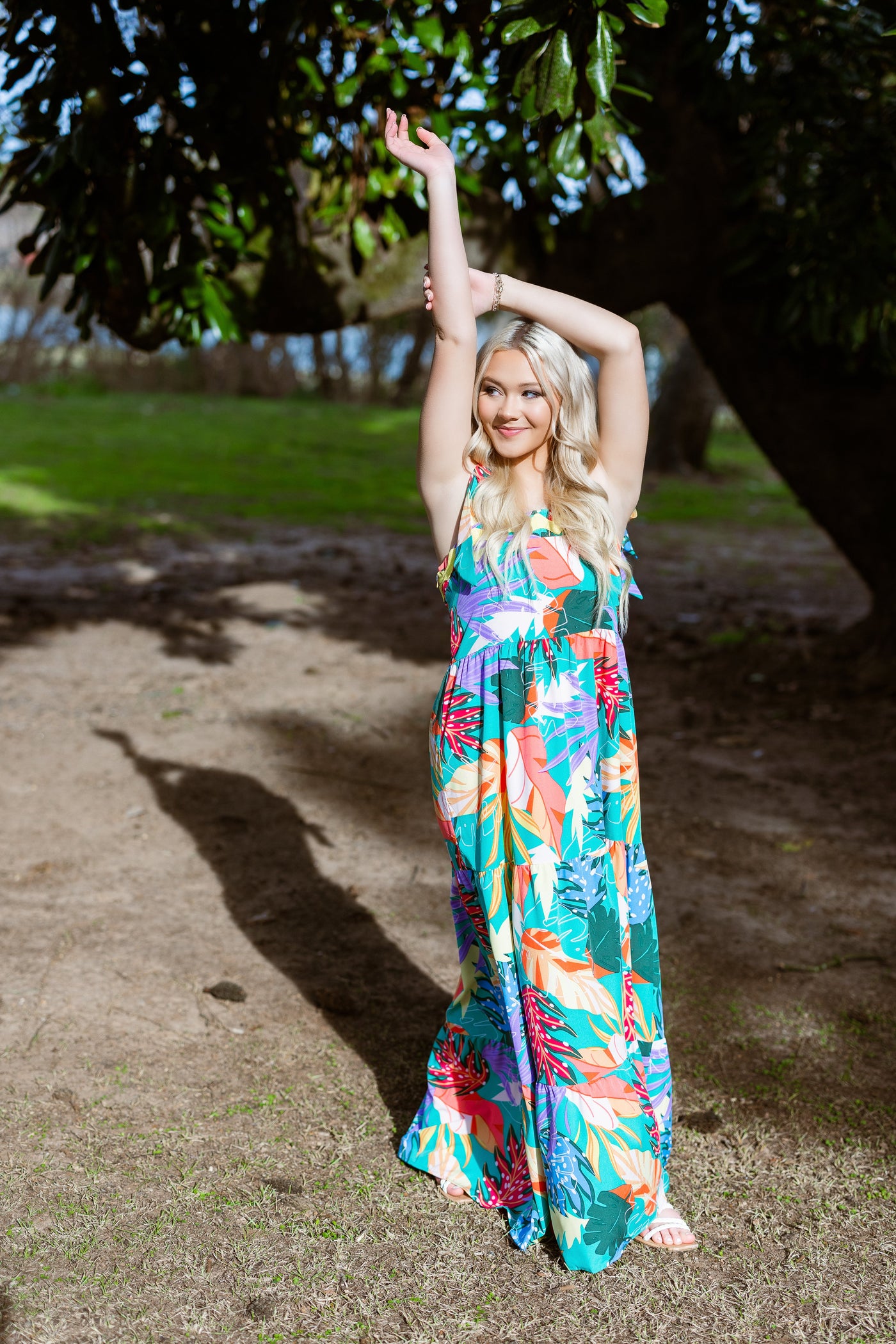 Ric Rac Trim Tropical Print Resort Maxi Dress by Umgee Collection