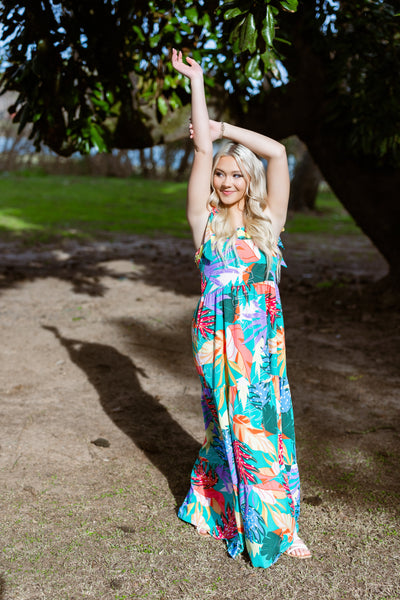 Ric Rac Trim Tropical Print Resort Maxi Dress by Umgee Collection