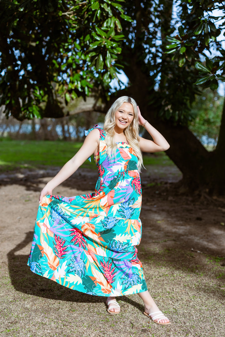 umgee maxi dress USA Ric Rac Trim Tropical Print Resort L Size:XS 00 HiddenProduct 35” Length Wedding Shoe Colors: A