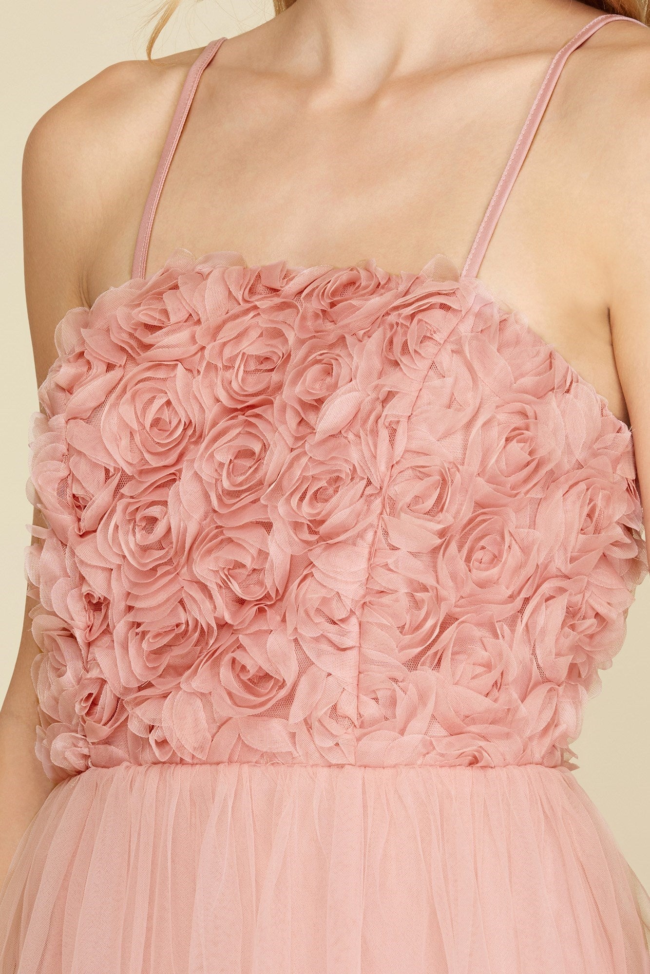Rosette Detail Tiered Tulle Midi Wedding Guest Dress by She + Sky