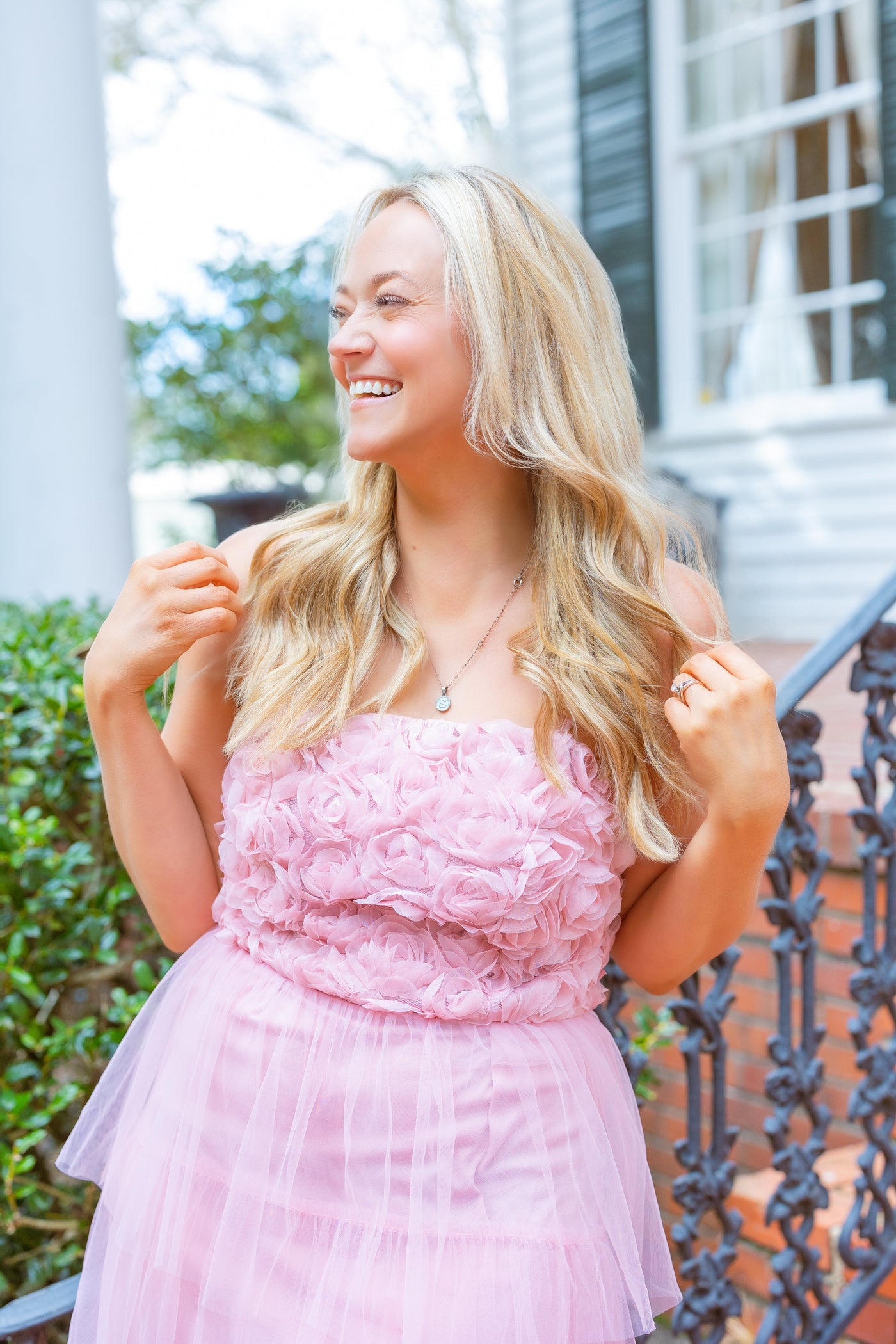 Rosette Detail Tiered Tulle Midi Wedding Guest Dress by She + Sky