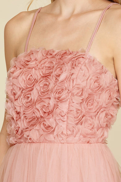 Rosette Detail Tiered Tulle Midi Wedding Guest Dress by She + Sky