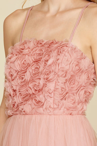 Rosette Detail Tiered Tulle Midi Wedding Guest Dress by She + Sky