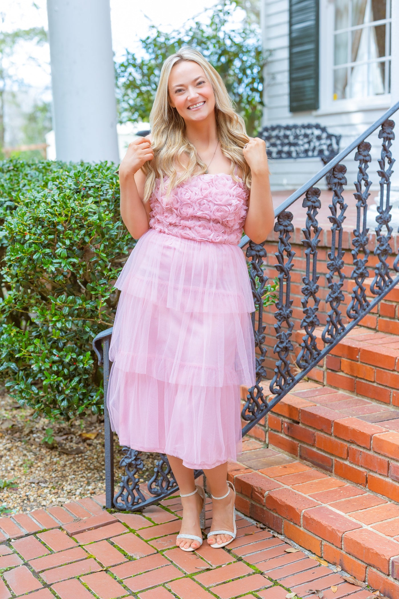 Rosette Detail Tiered Tulle Midi Wedding Guest Dress by She + Sky Hometown Heritage Boutique Rosette Detail Tiered Tulle Midi Wedding Guest Dress by She + Sky Hometown Heritage Boutique