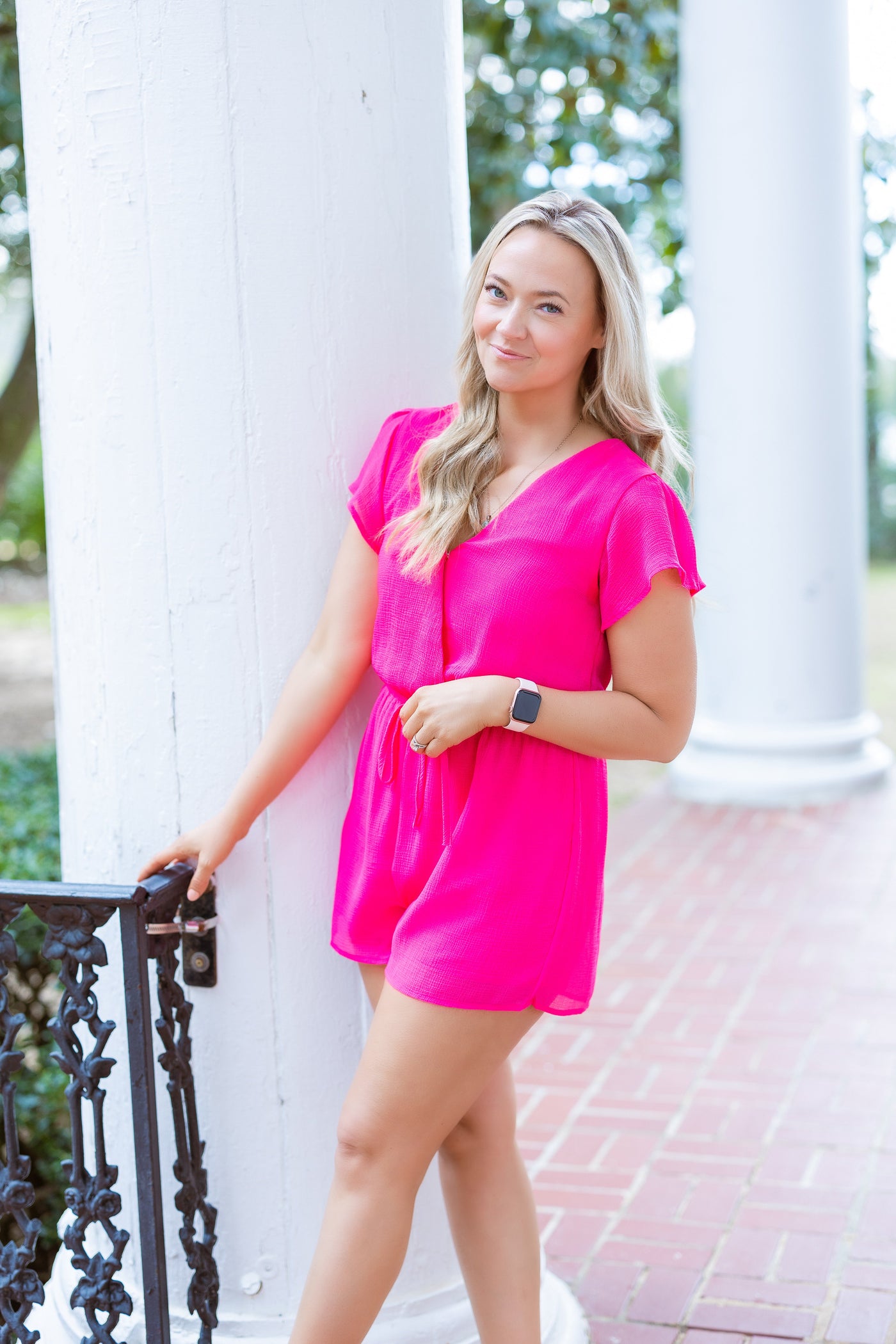 Ruffle Sleeve Pink Romper by She + Sky Collection