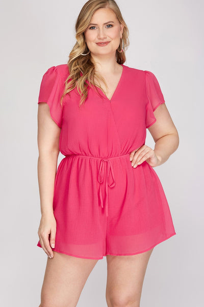 Ruffle Sleeve Pink Romper in Plus Size by She + Sky Collection