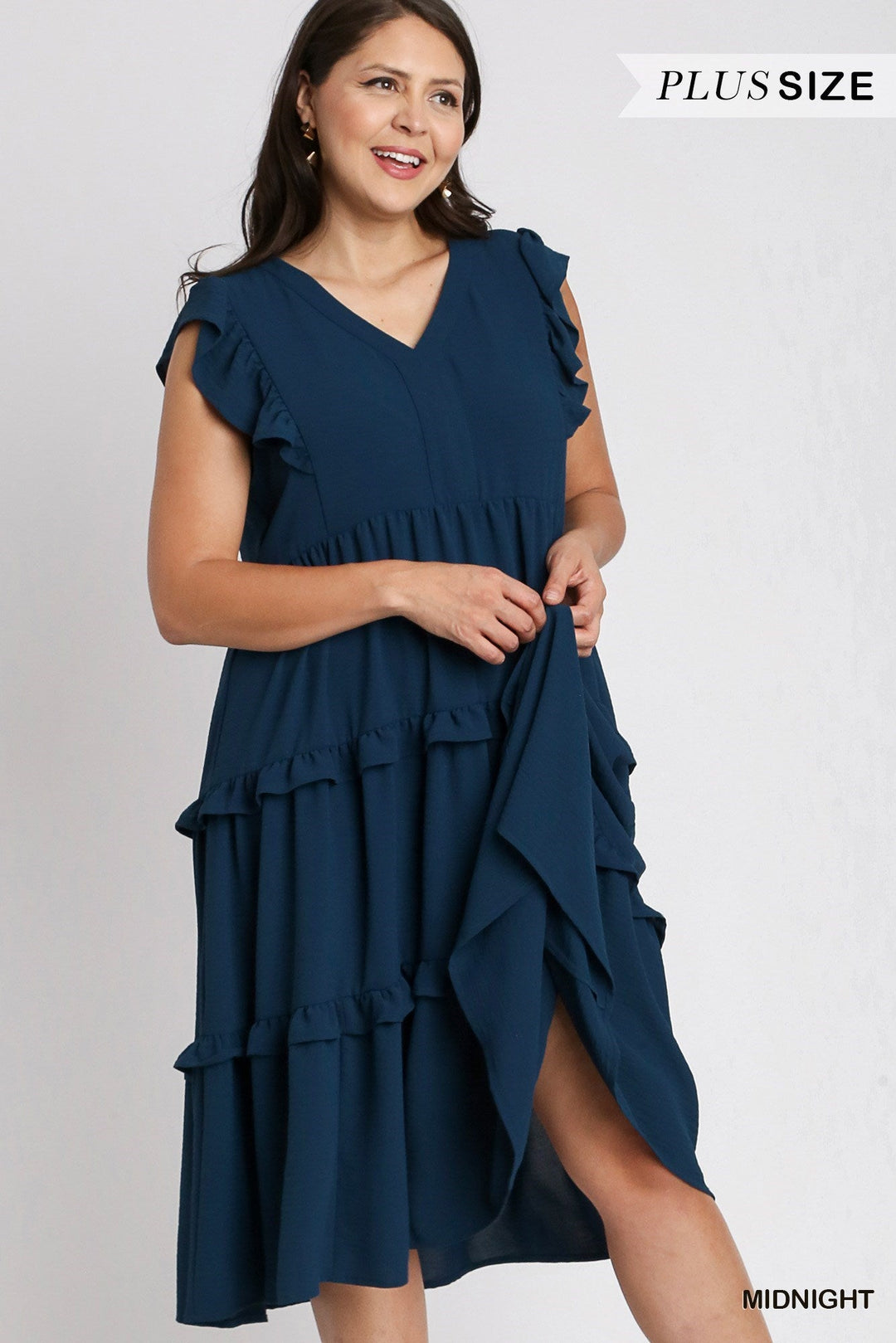 knee length dresses for ladies Umgee Short Sleeve Lace-Trim Ruffled Midi Dress main image 0