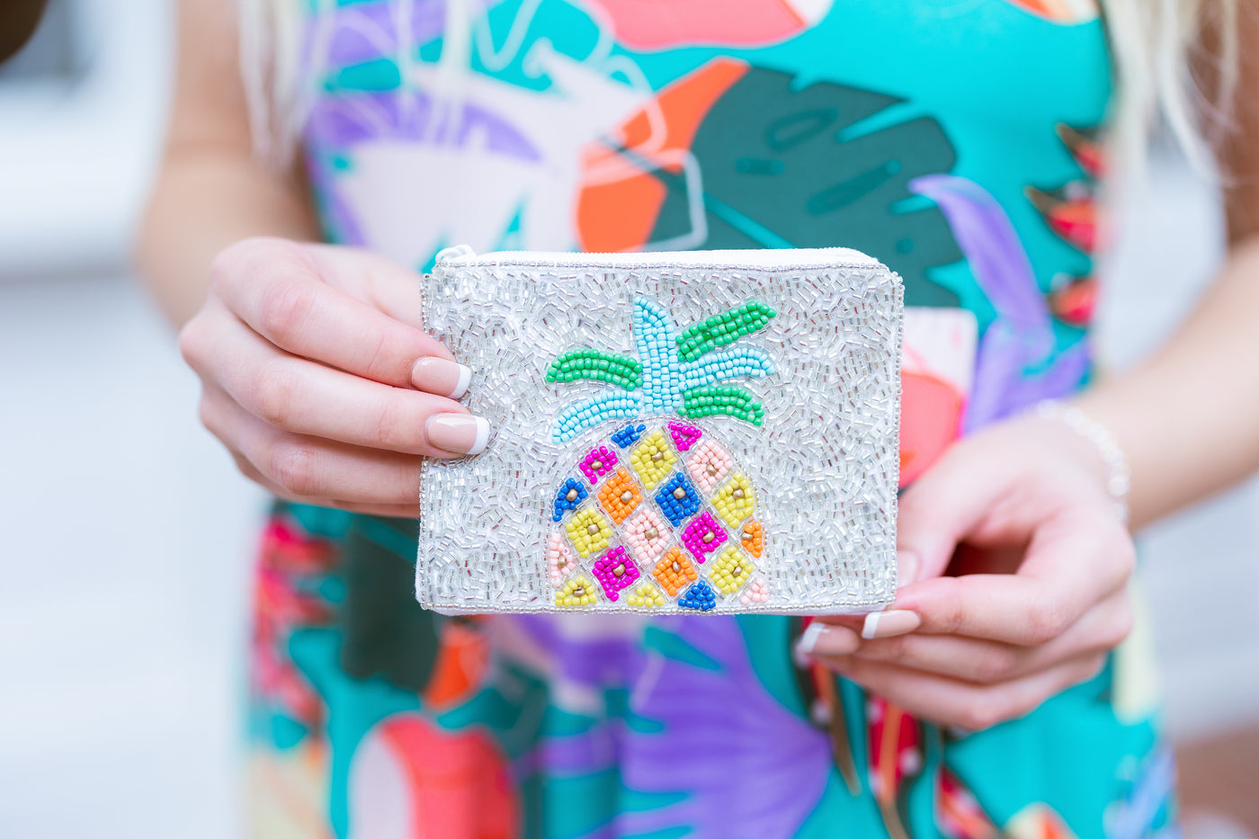Colorful Pineapple Silver Seed Bead Coin Purse