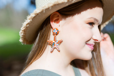 Bejeweled Starfish Seed Beed Earrings