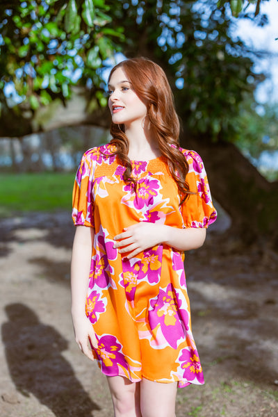 Tropical Flower Print Mini Vacation Dress by Umgee Clothing
