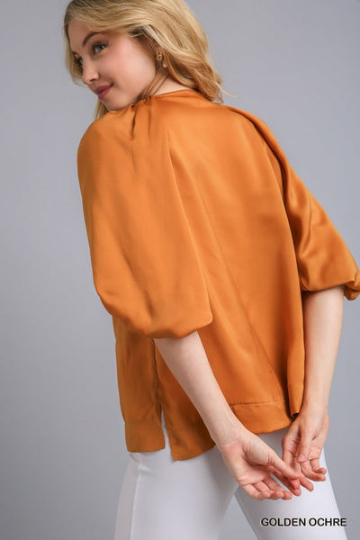 Satin High Low Hem Blouse with Half Balloon Sleeves by Umgee Clothing