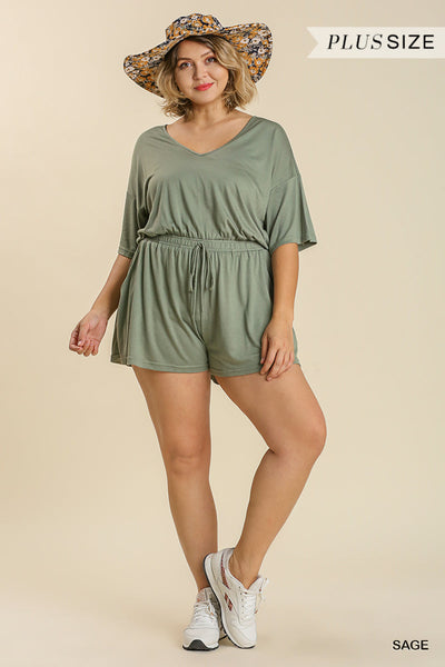 Short Sleeve VNeck Romper in Plus Size by Umgee Collection