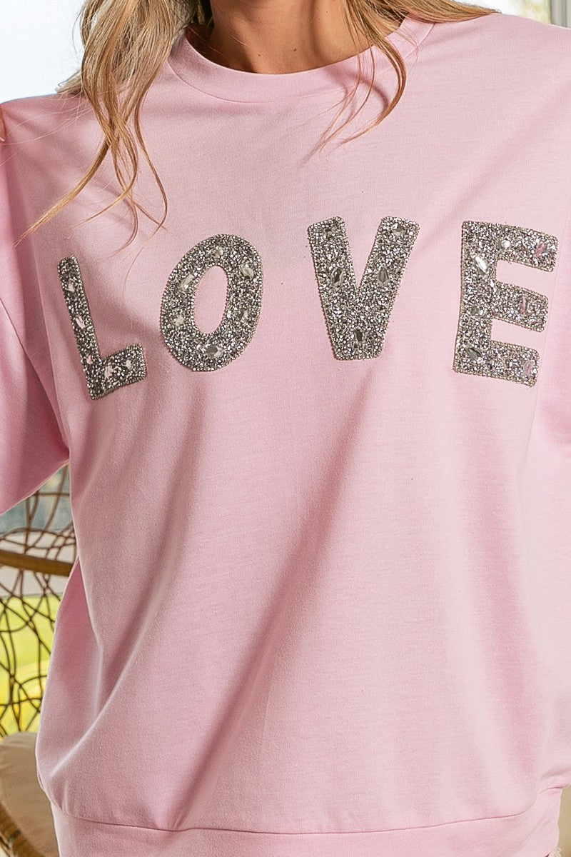 Silver Glitter 'LOVE' Patch Valentine's Day Sweatshirt by BiBi Clothing