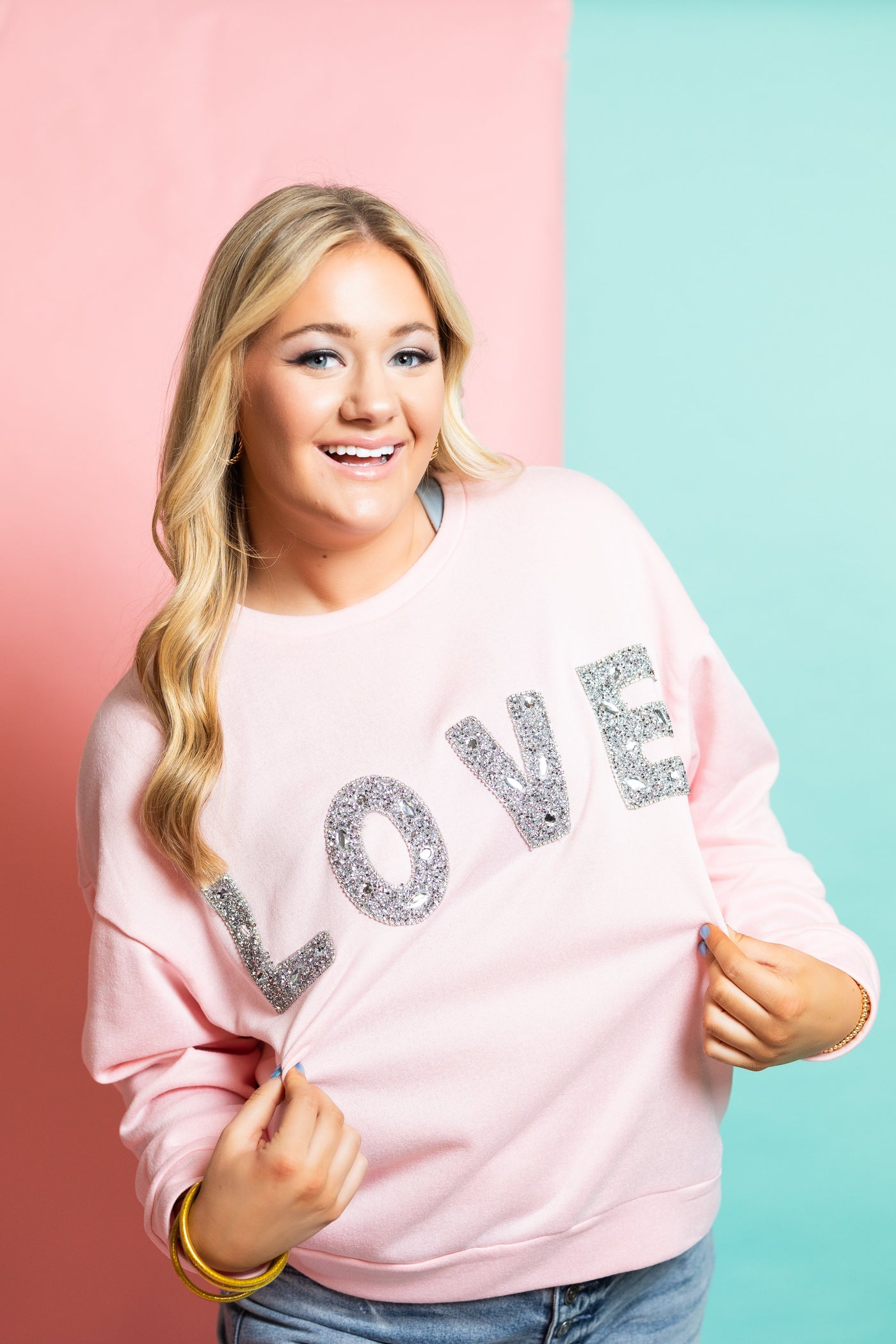Silver Glitter 'LOVE' Patch Valentine's Day Sweatshirt by BiBi Clothing