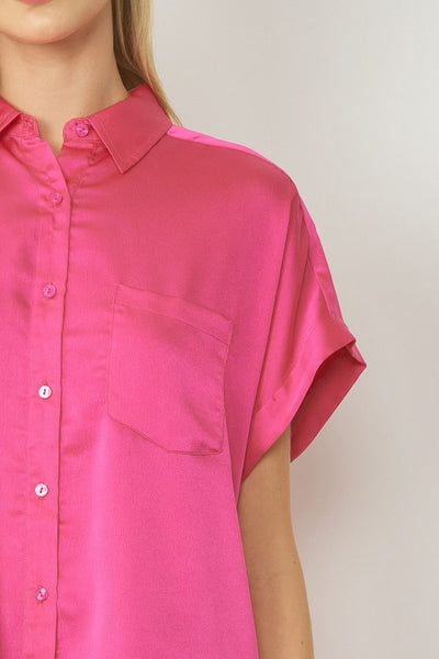 Solid Button Down Collared Blouse with Left Chest Pocket by Entro Clothing
