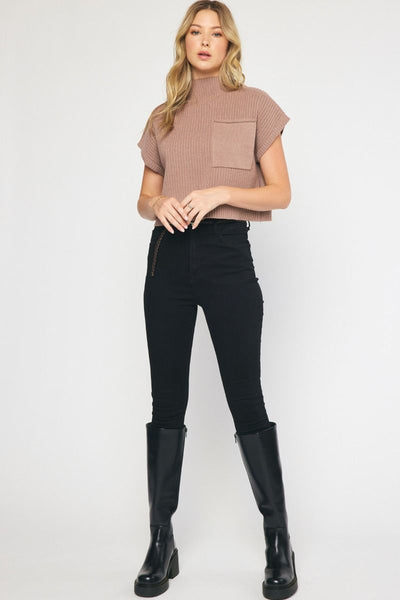 Solid Mock Neck Knit Crop Top by Entro Clothing
