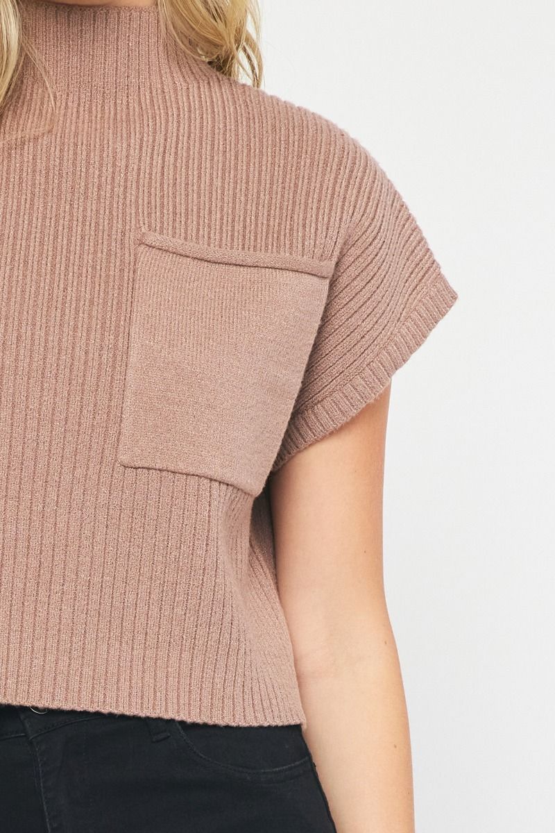Solid Mock Neck Knit Crop Top by Entro Clothing
