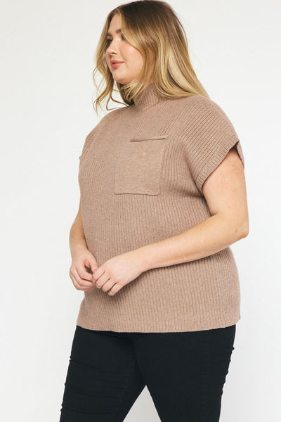 Solid Mock Neck Knit Crop Top in Plus Size by Entro Clothing