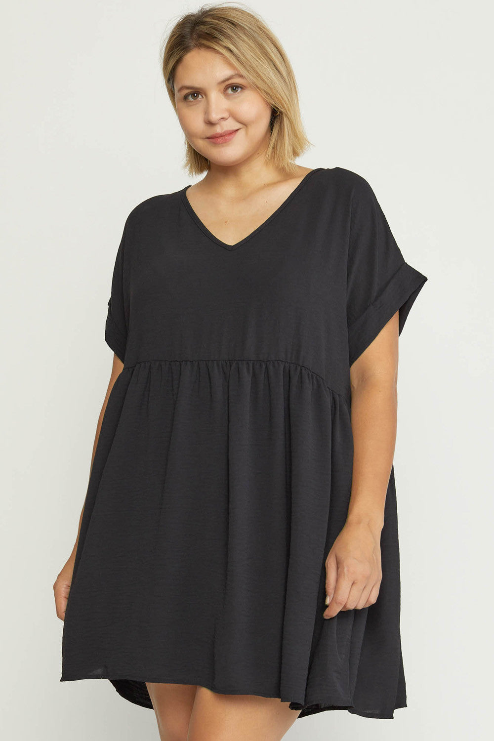 black babydoll dress plus size Entro Clothing Solid Rolled Sleeve Basic – Hometown Heritage Boutique Norman and handmade in Dress's Color:28#-Yellow Black One Shoulder Slit JANEOS
