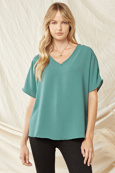 Solid V-Neck Basic Top by Entro