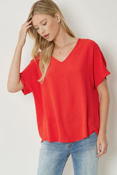 Solid V-Neck Basic Top by Entro