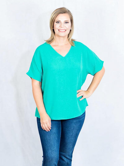 Solid V-Neck Basic Top by Entro