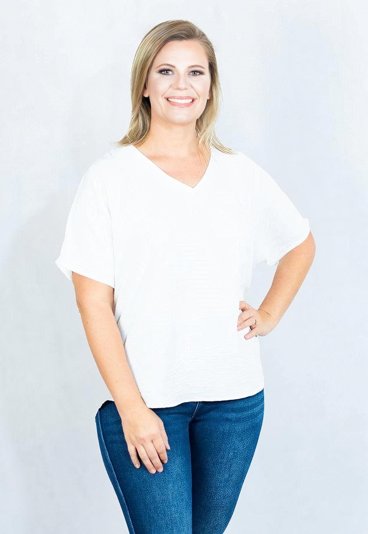 Solid V-Neck Basic Top by Entro