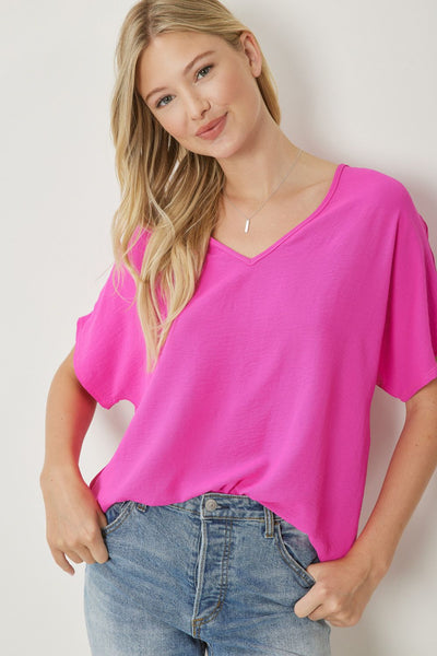 Solid V-Neck Basic Top by Entro