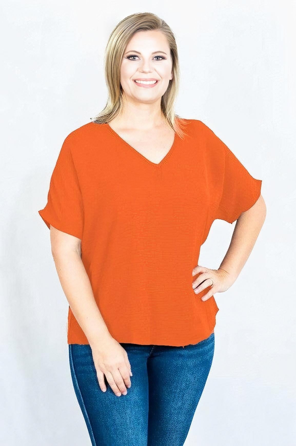 Solid V-Neck Basic Top by Entro