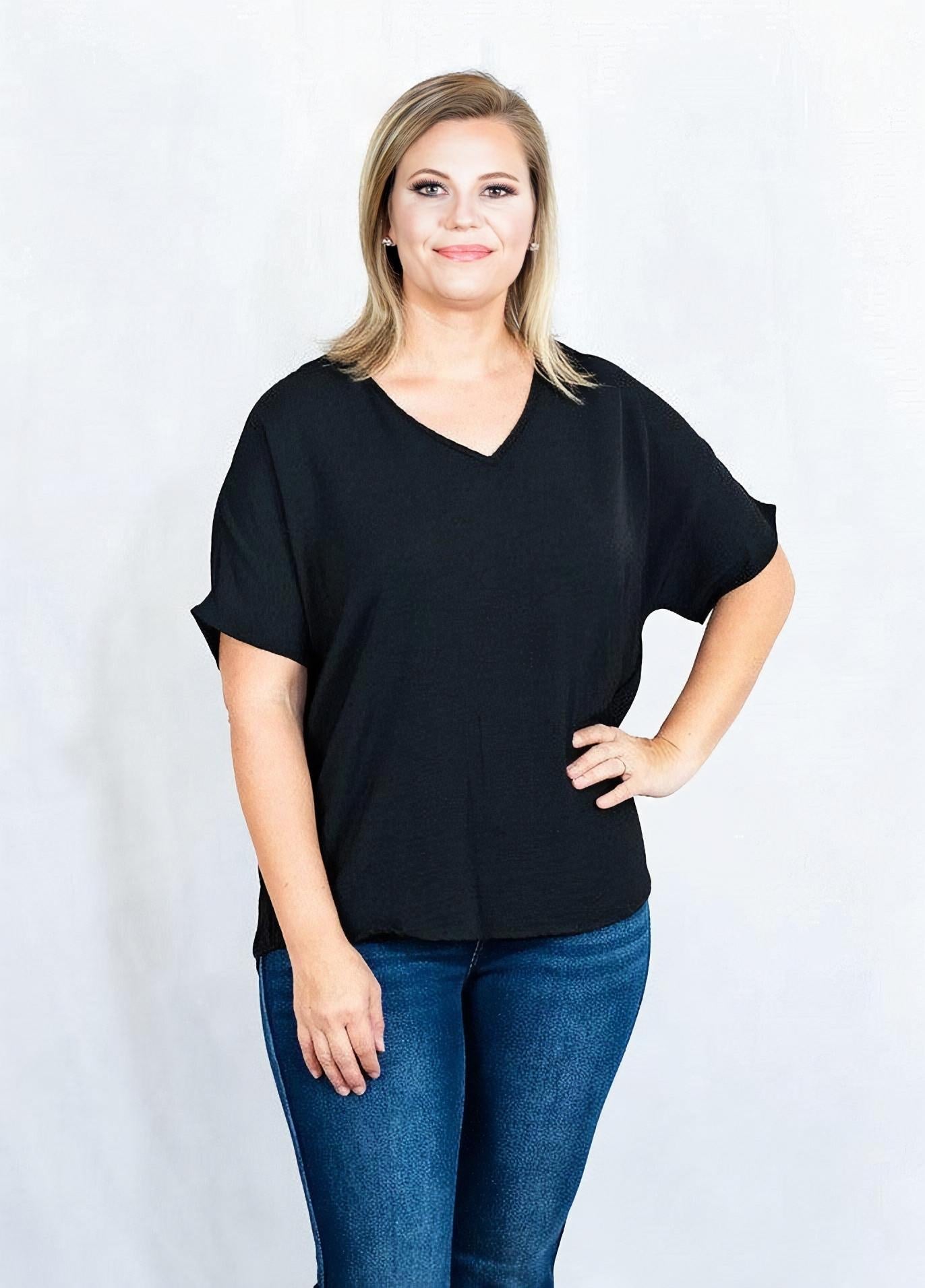 Solid V-Neck Basic Top by Entro