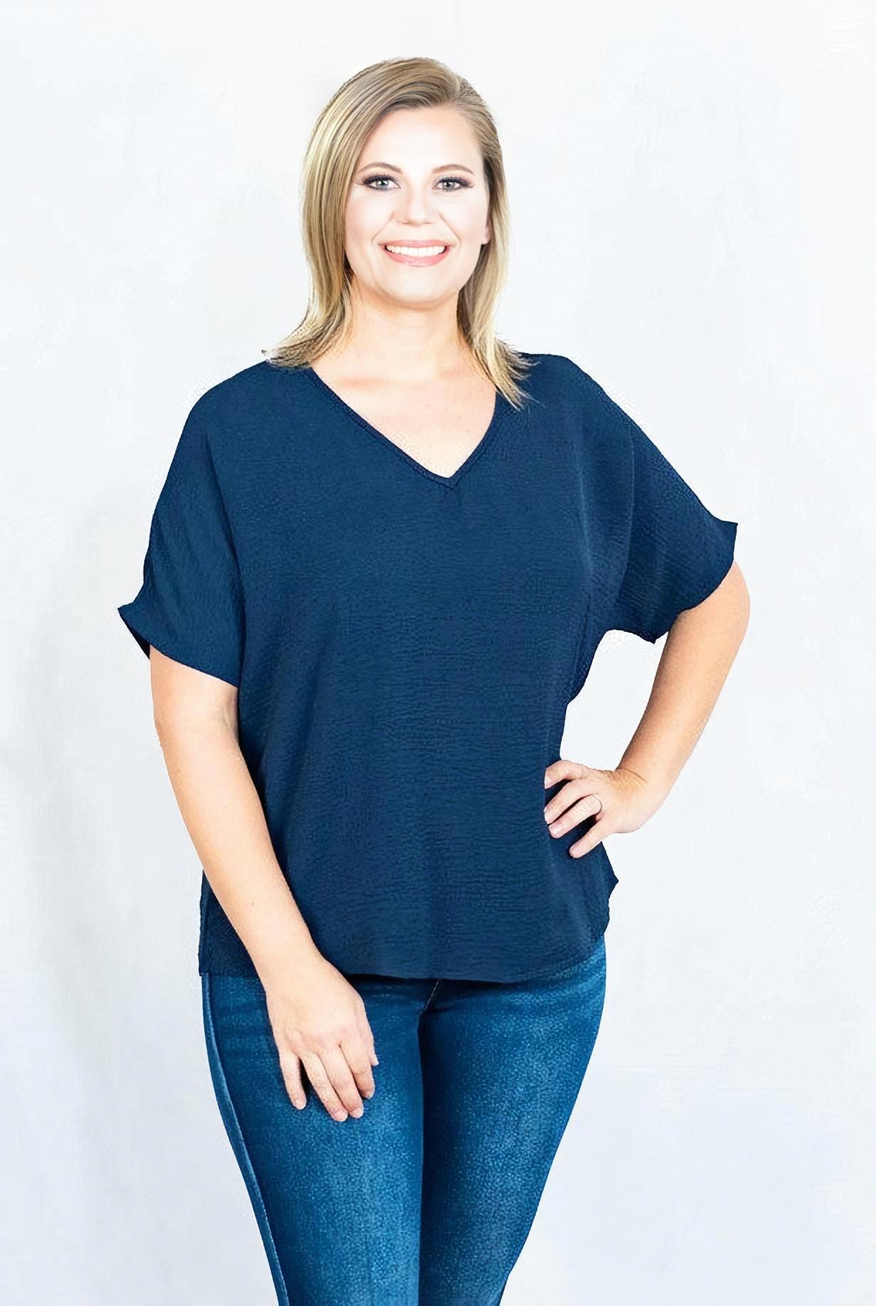 Solid V-Neck Basic Top by Entro