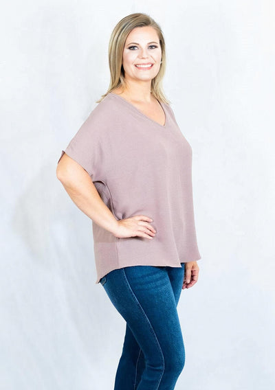 Solid V-Neck Basic Top by Entro