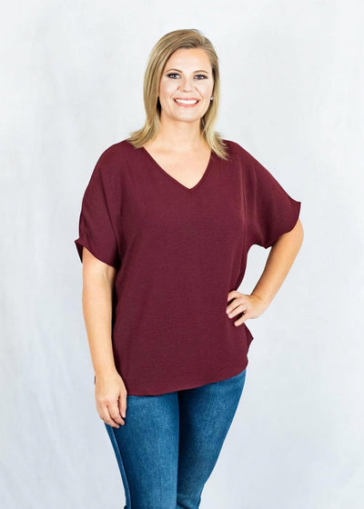 Solid V-Neck Basic Top by Entro