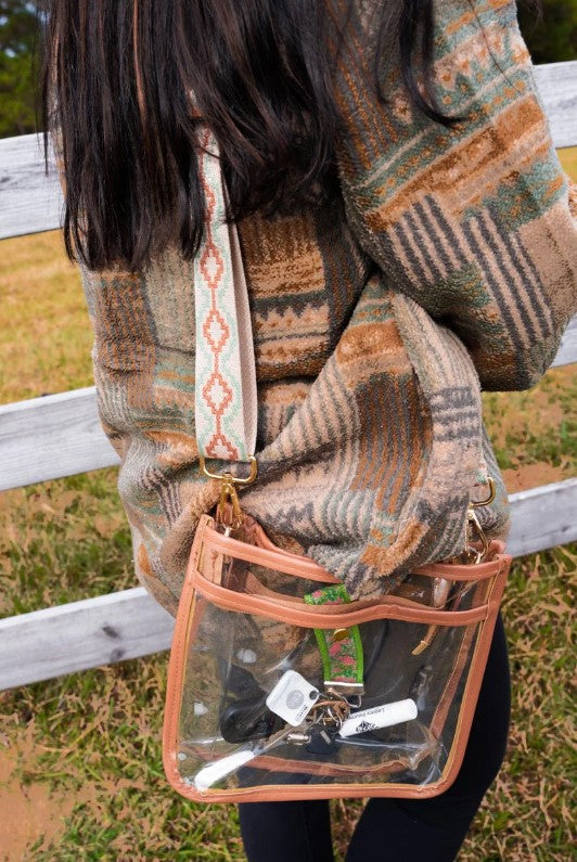 Sonoran Sand Clear Game Day Crossbody Bag with Brown Trim