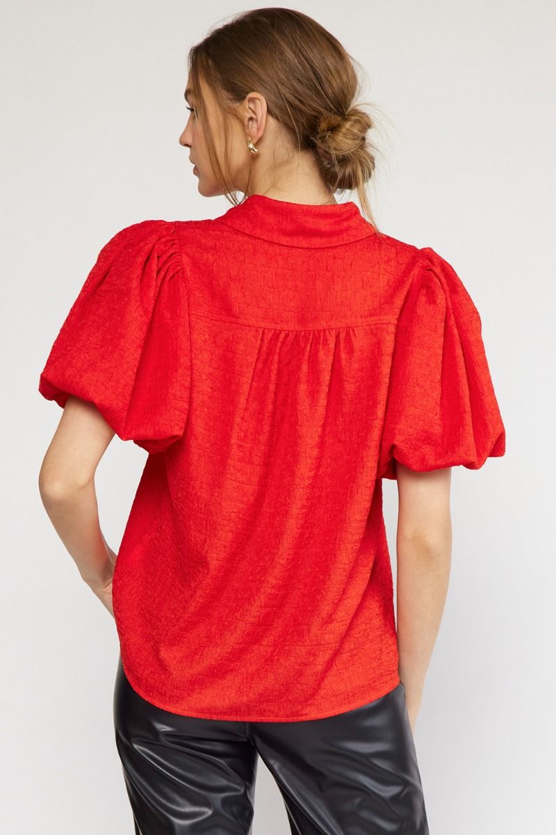 Entro Clothing Textured Button Up Front Puff Sleeve Top – Hometown ...