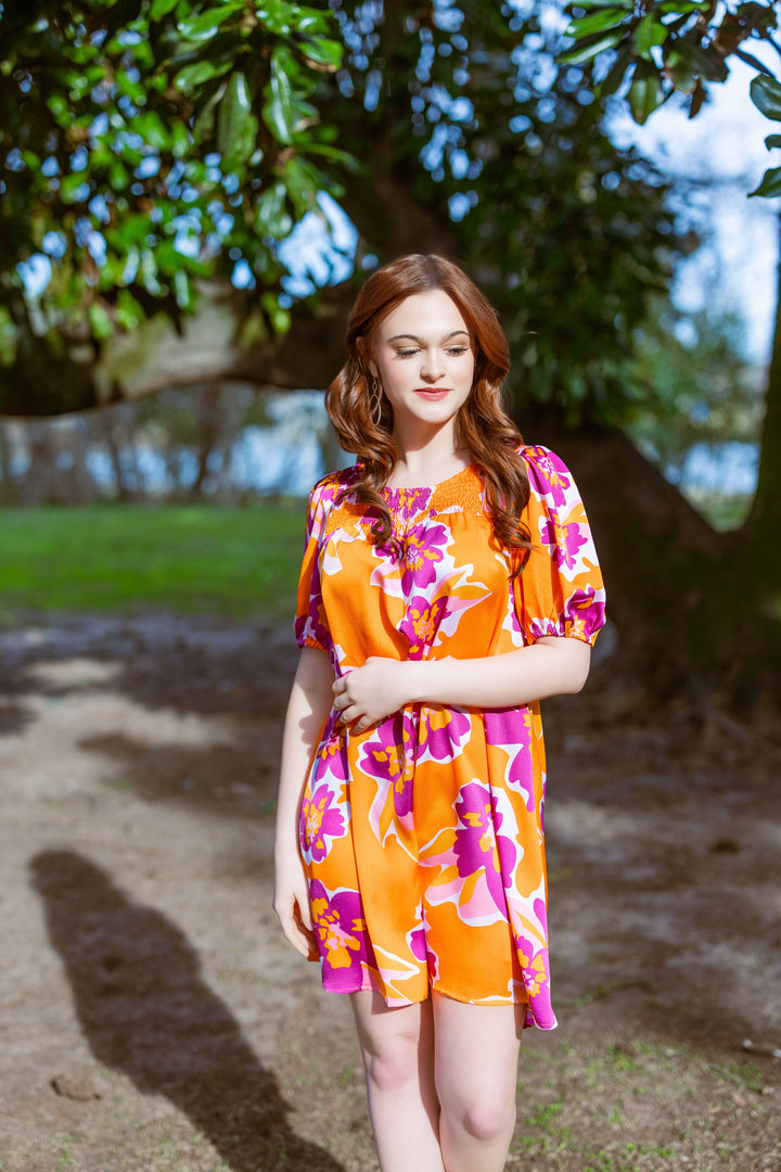 Tropical Flower Print Mini Vacation Dress by Umgee Clothing M