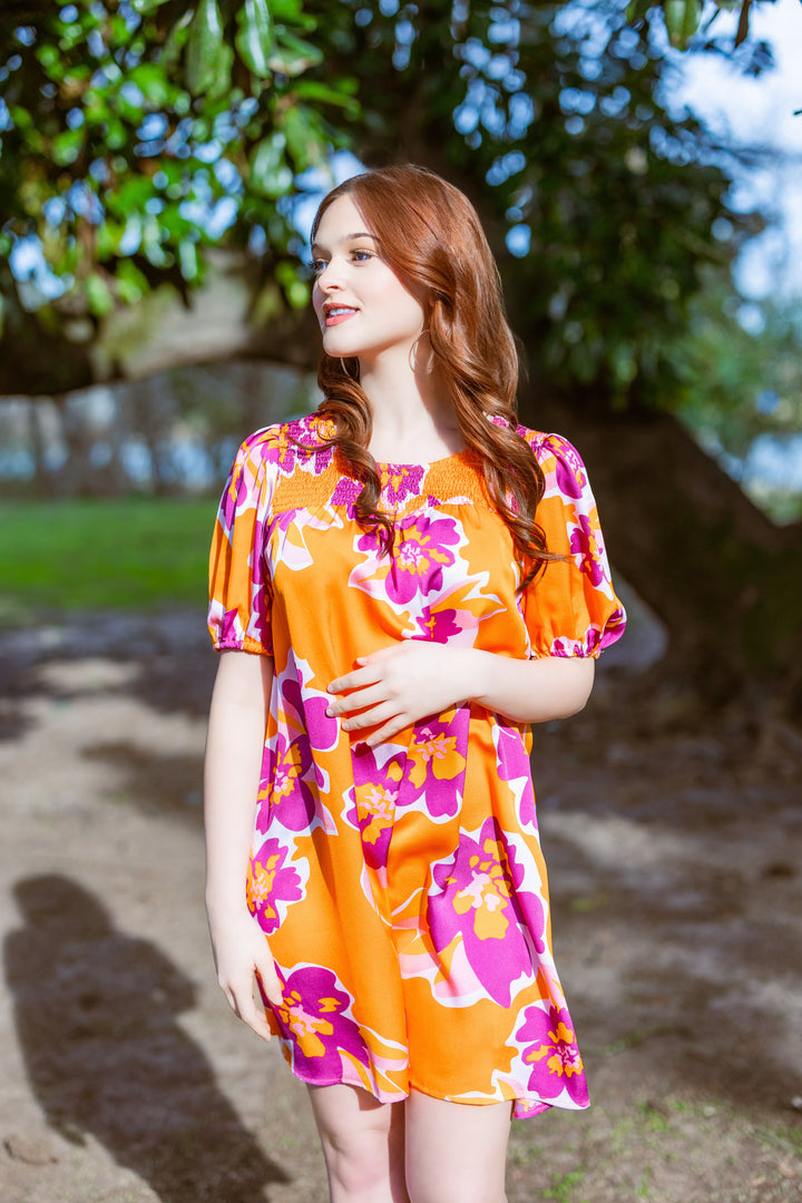 mini vacation dress Tropical Flower Print by Umgee Clothing M Size:Adult LG/XL 100%Polyester Pattern Ruffled Sleeves TOP 10 BEST Dress