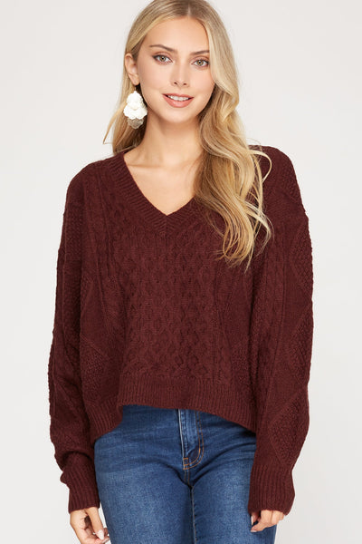 V-Neck Cable Knit Sweater by She + Sky
