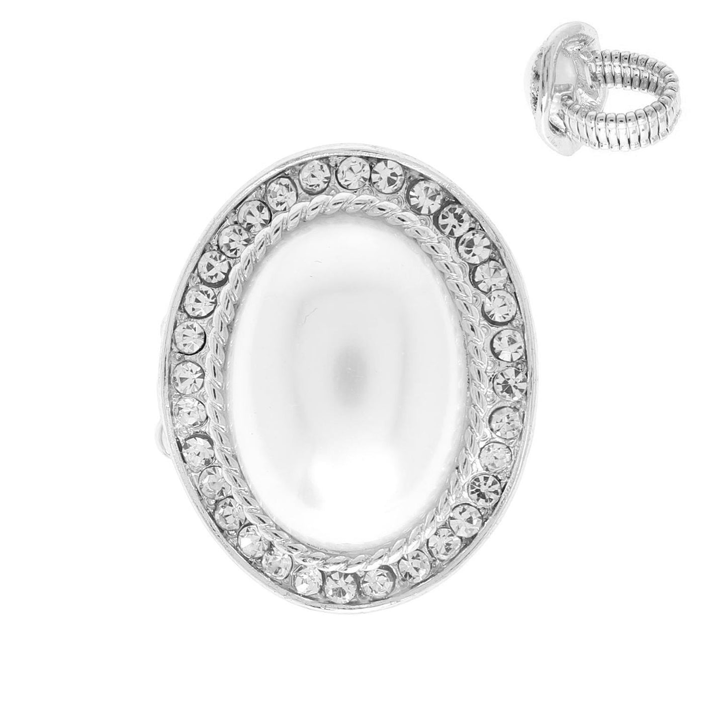 Vintage Crystal Oval Cut Pearl Statement Stretch Ring