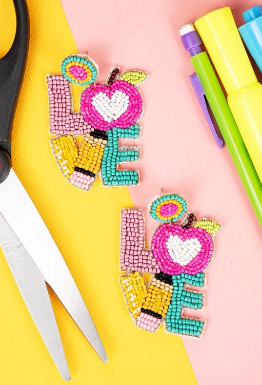 Viola 'LOVE' School Seed Bead Teacher Earrings