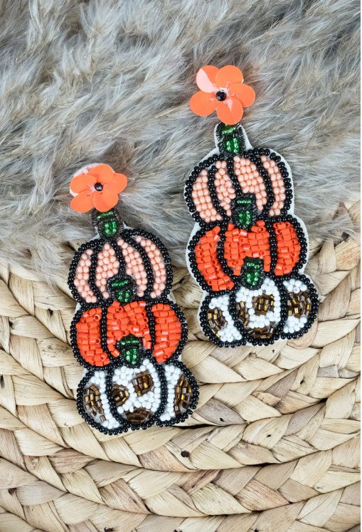 Viola Three Tier Pumpkin Seed Bead Earrings