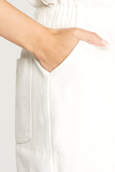 White Paperbag Twill Shorts by She & Sky Collection