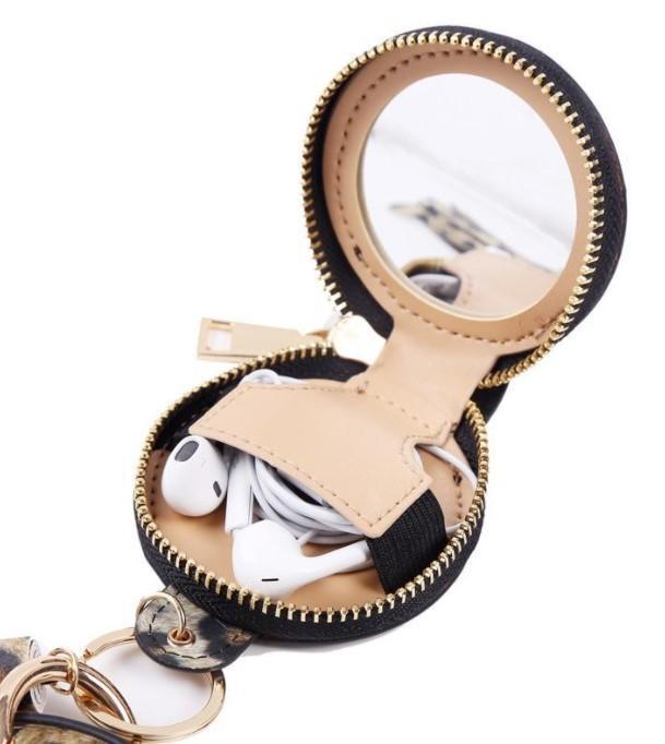 Animal Print Mirror Earphone Case & Tassel Bangle Keychain