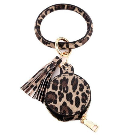 Animal Print Mirror Earphone Case & Tassel Bangle Keychain