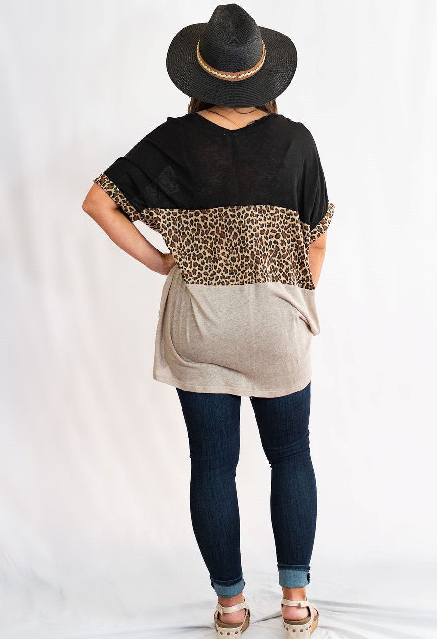 Animal Print Top Three-Toned Color Block by Umgee Clothing